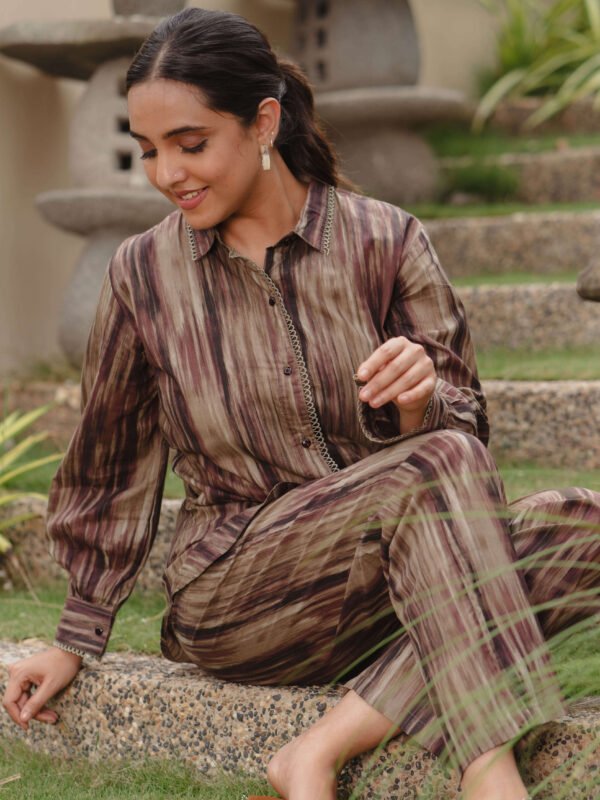 Womens Cotton Olive Green Abstract Tie-Dye Printed Kurta Set