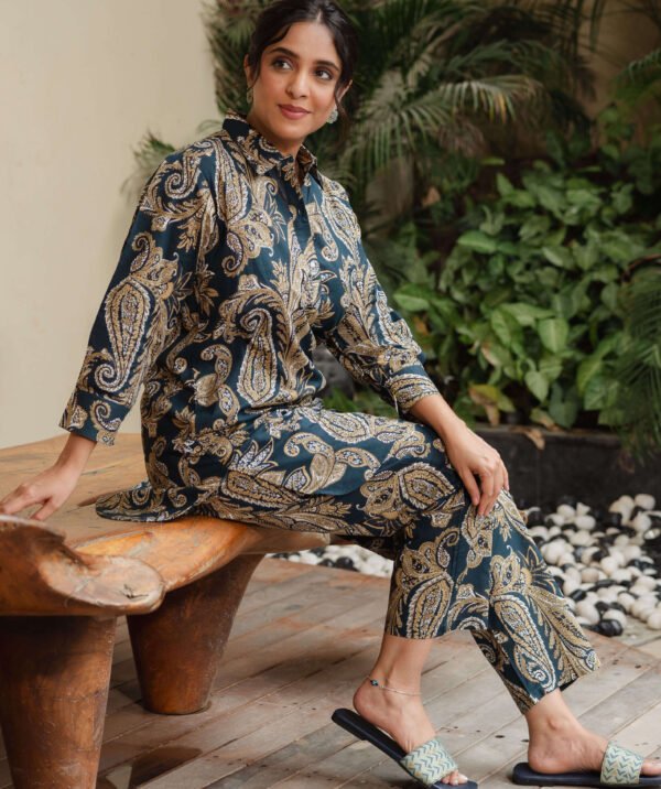 Womens Cotton Green Ethnic Printed Kurta Set